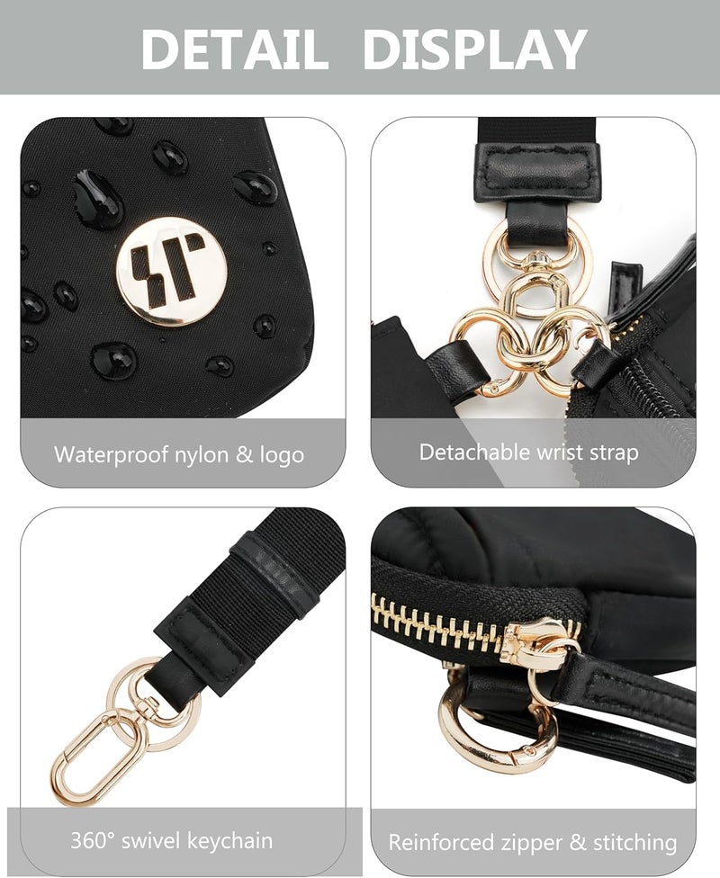 Sunpour Store Nylon Wallet Wristlet for Women,RFID Wallet Keychain Women,Small Wallets Woman with Wristlet,Coin Purse & Wrist Strap for Travel (Black Gold) - Image 4